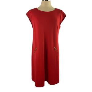 Size 12 Madison Leigh Red Cap Sleeve Sheath Dress Knit with Gold Zipper
